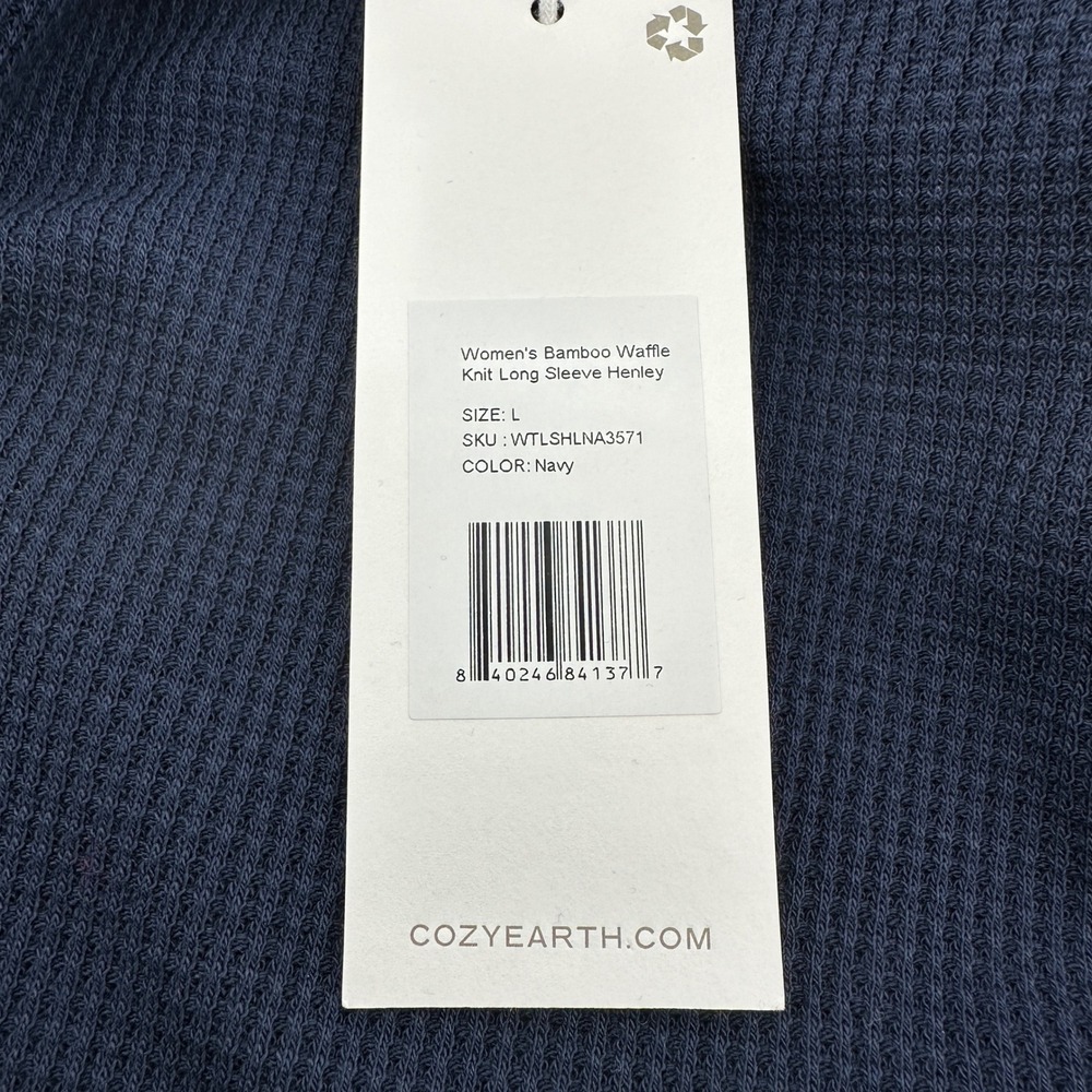 Cozy Earth Womens Bamboo Waffle Knit Long Sleeve Henley Navy Blue Size L NEW - Picture 7 of 11